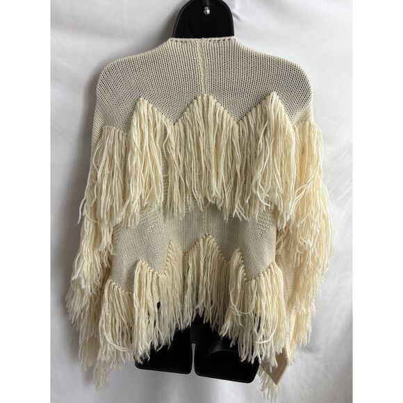 Blue B Collection Cream Beige Cardigan Chunky Knit Sweater Size S Fringe Boho - Picture 5 of 9